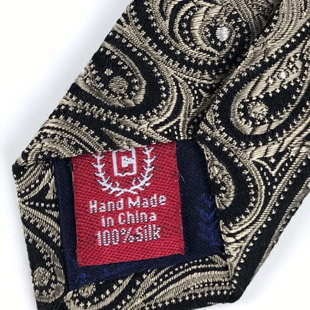 Chaps Ralph Lauren Men's Tie 100% Silk Light Brown Tan Black Paisley Necktie 58